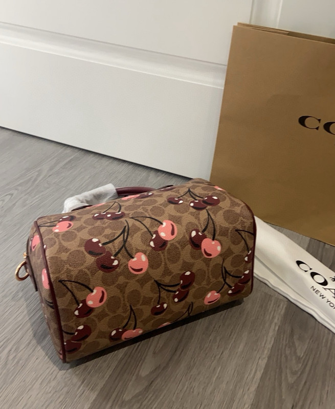 NWT Coach Rowan Satchel Bag In Signature Canvas With Cherry Print CY692 gallery