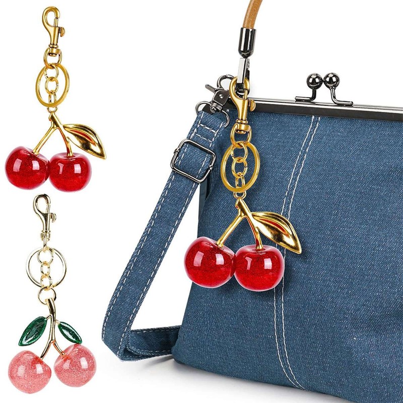 Cute Cherry Bag Charm KeyChain For Coach Glitter resin and metal Brass Key Chain gallery