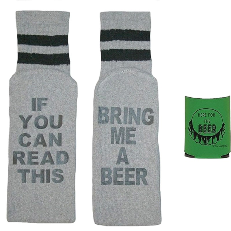 Funny Graphic Adult Tube Socks “Bring Me A Beer” & Can Holder-(size 11-13) – NWT
