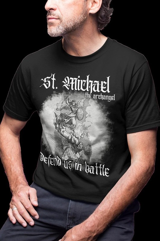 St.Michael The Archangel Defend Us In Battle Shirt Christian T-Shirts For Men