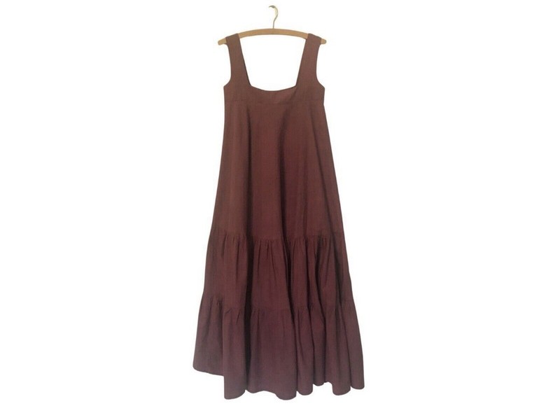 Vintage 60s Laura Ashley Mauve Cotton Smock Tiered Dress XS