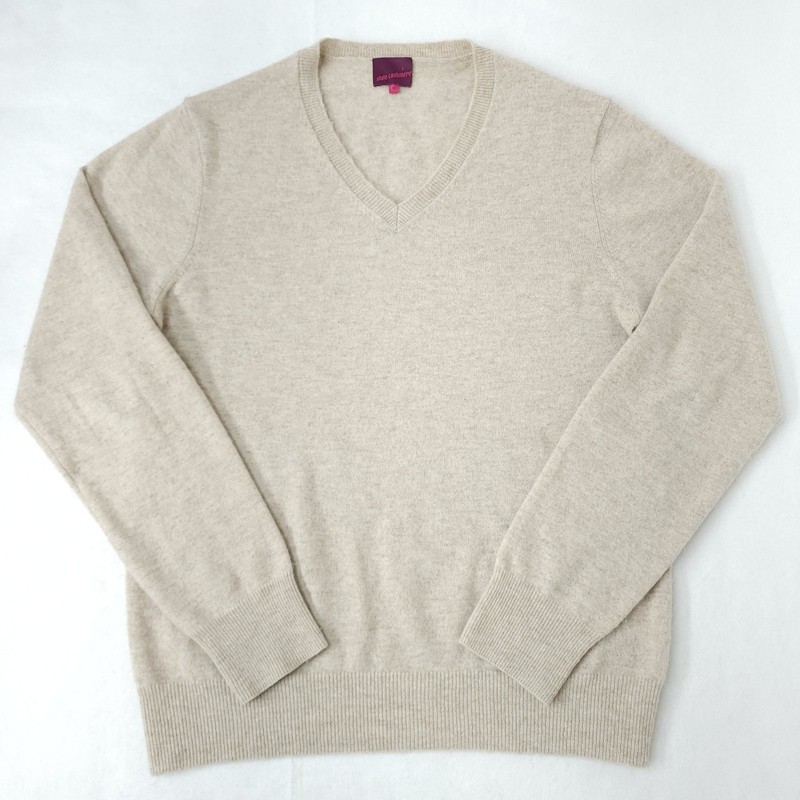 State 100% Cashmere Basic V-Neck Sweater Beige Tan Mens Size M Long Sleeve