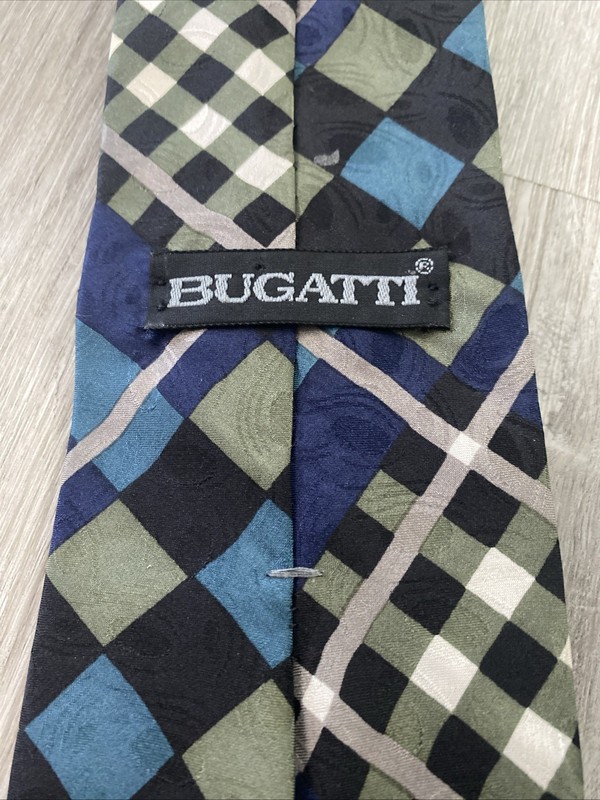 Bugatti Men’s Vintage Silk Geometric Novelty Tie 100% Italian Silk 90s Design