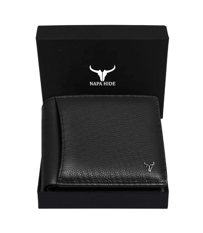 NAPA HIDE Top Grain Genuine Leather Wallet for Men (Black F)