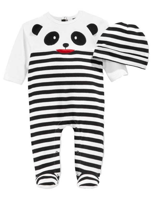 First Impressions Infant Boy 2 PC Velour Panda Jumpsuit Sleeper Hat Outfit 0-3m