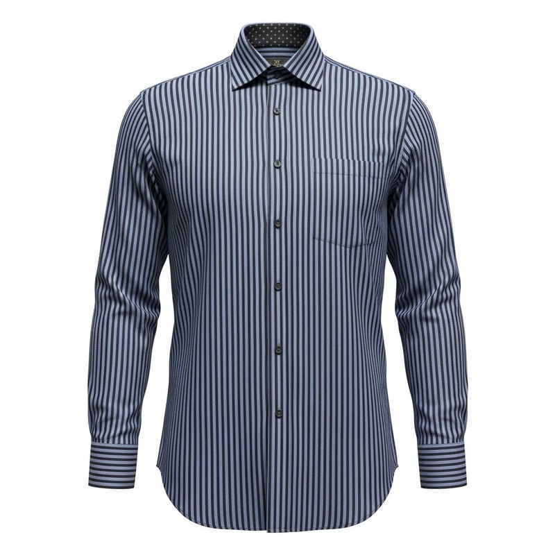 Button Down Shirt Bugatchi L Mens Blue Black Excellent Striped Long Sleeve