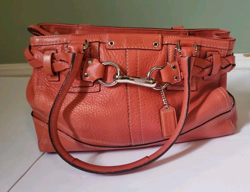 Coach Hampton Boston Shoulder Purse Y2k Bag Leather Handbag Coral K0872-F13084