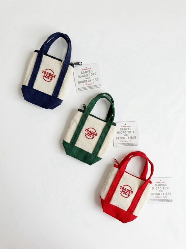 Trader Joe’s 3PCS MICRO TOTE CANVASS BAG 🌸NAVY BLUE 💐RED🌻GREEN NEW