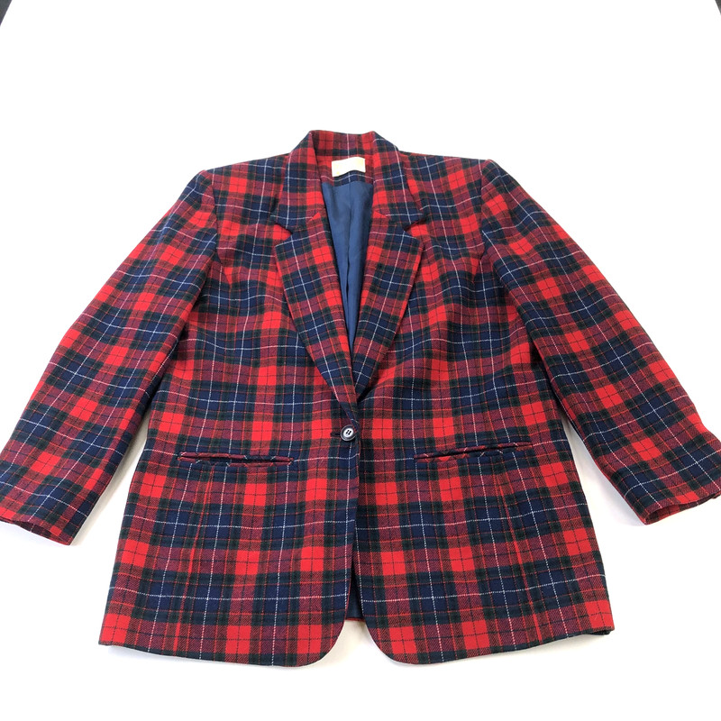 Pendleton 100% Virgin Wool 10 Plaid Single Button Blazer Jacket Plaid Red MINT