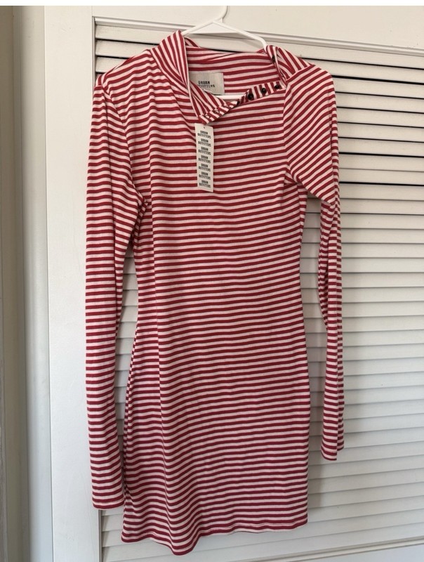 Urban Outfitters Red/White Striped Long Sleeve Knit Mini Dress Dress M