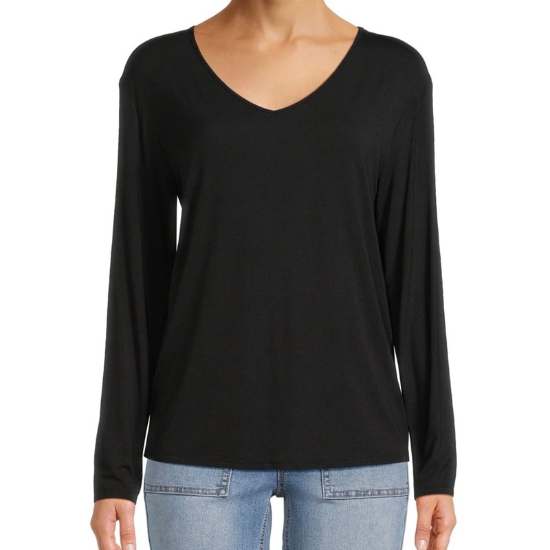 Time and Tru Black Long Sleeve V Neck Basic Top Women’s XL