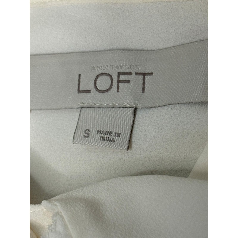 LOFT Button Down Womens Blouse Small White Ivory Ruffle High Neck Long Sleeve gallery