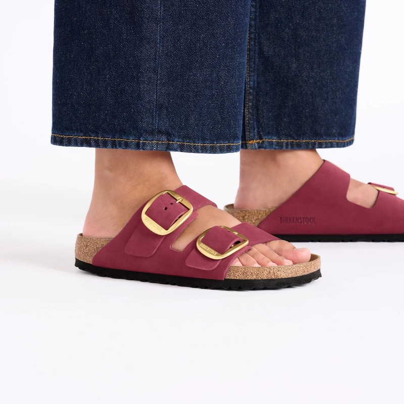 BIRKENSTOCK ARIZONA BIG BUCKLE BERRY CRUSH MEDIUM/NARROW WIDTH SLIDE SANDALS
