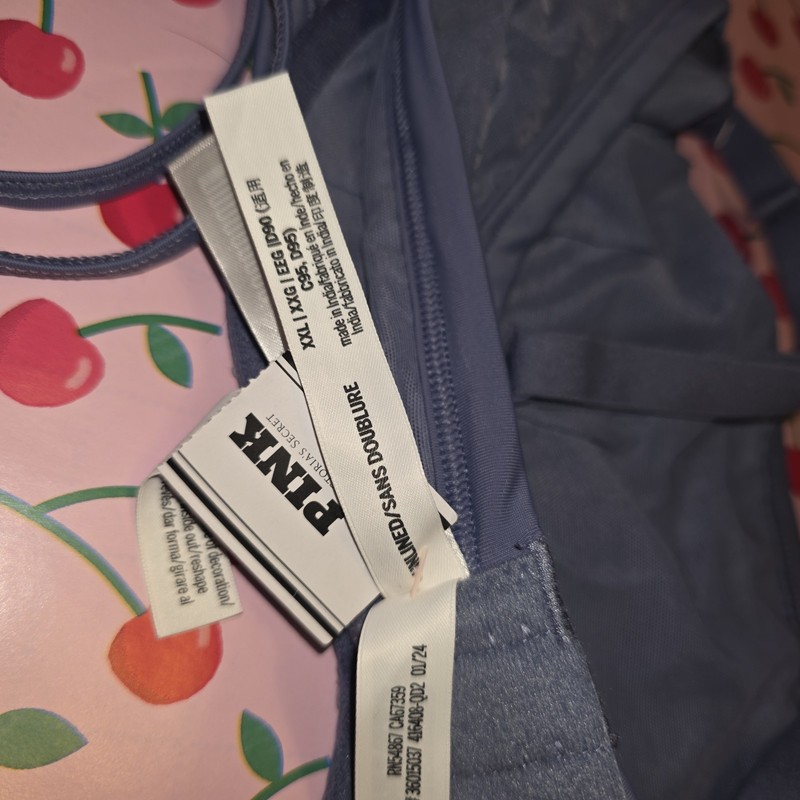 Victoria's Secret PINK Blue Mesh Logo Bra & Thong Set Unlined XXL NWT gallery