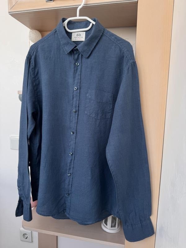mens harris wilson shirt navy linen L gallery