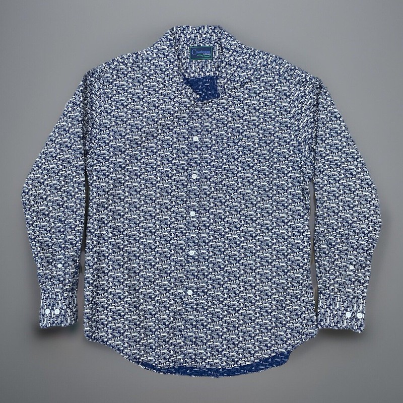 Charleston Threads Men’s Nautical L/S Button Up Collared Shirt Size L Blue AOP