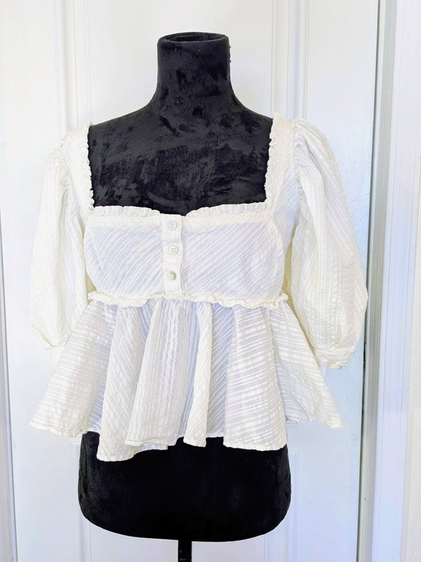 Free People Women’s XS White Cotton Puff Sleeve Peplum TOP