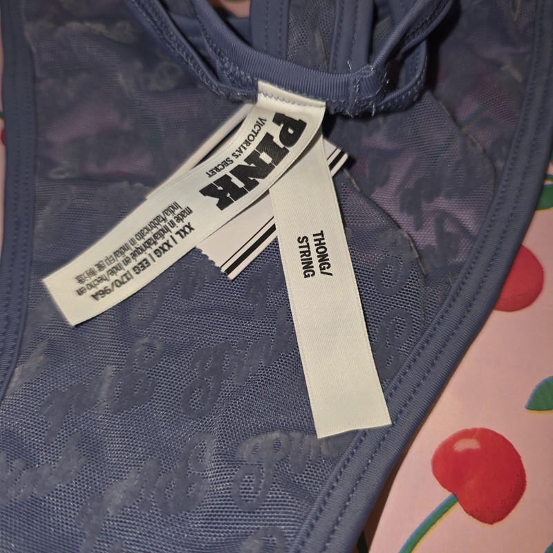 Victoria's Secret PINK Blue Mesh Logo Bra & Thong Set Unlined XXL NWT gallery