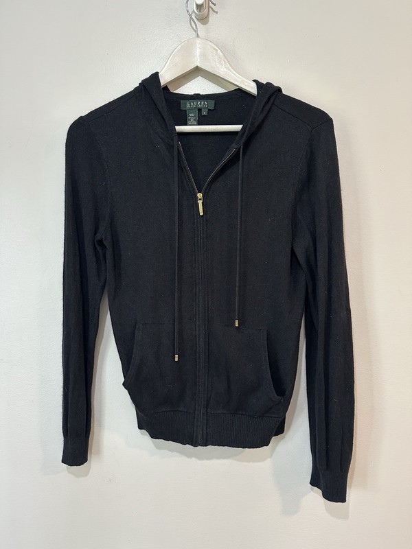 Lauren Ralph Lauren Hoodie Silk Cashmere Black Full Zip Hooded Sweater Women’s S