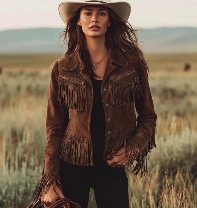 Ladies Retro Fringe Suede Jacket Long Sleeve Button Down Outerwear