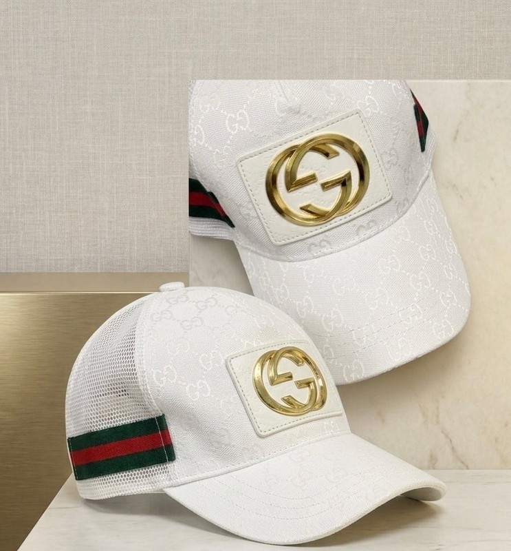Gg White GG Monogram Mesh Trucker Hat with Interlocking G Logo and Web Stripe