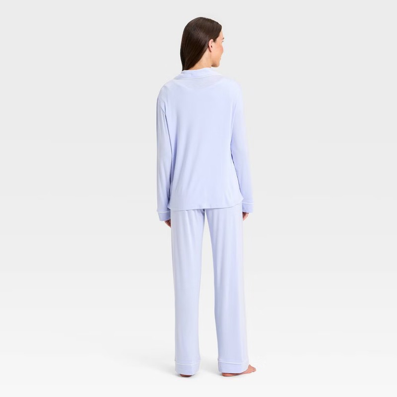 Women Cloud Knit Long Sleeve Notch Collar Top and Pants Pajama Set gallery