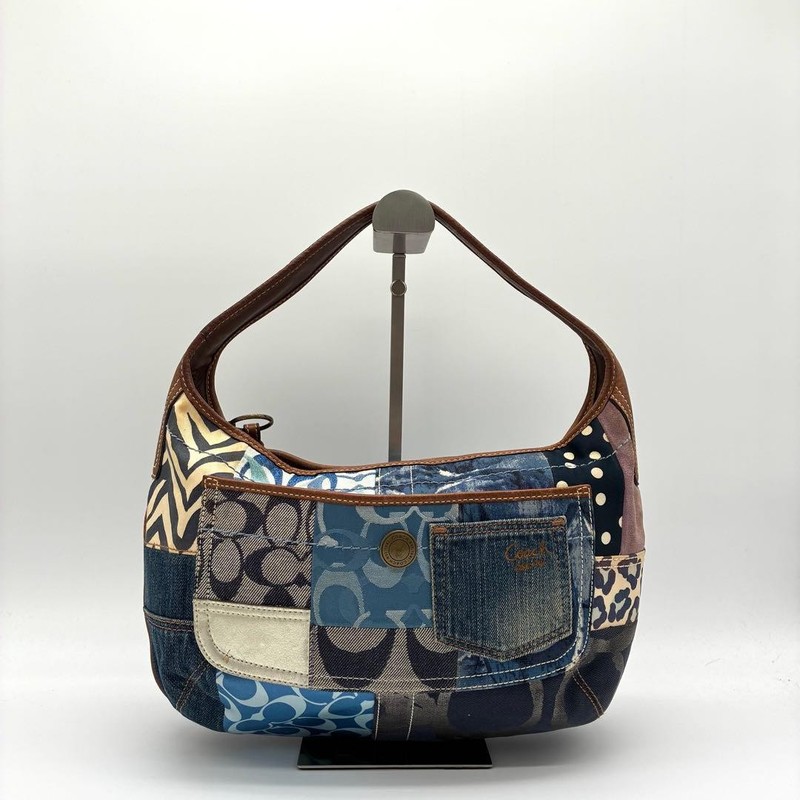 COACH Denim Patchwork Ergo Hobo Bag Y2K Blue Pre-Owned Used 33x21x11 cm