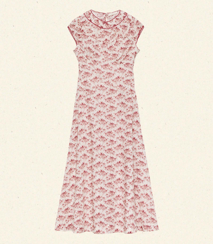Doen Raphaela Ivory/Red Floral Maxi Long Dress Ruffle Trim XXS