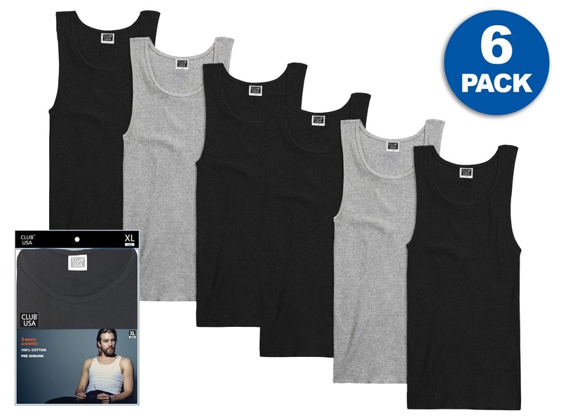 6 Pack – Men’s Black and Gray Ribbed Tank Tops 100% Cotton A-Shirt Undershirt