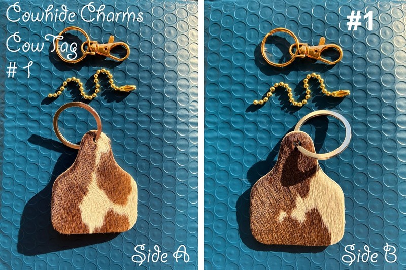 Handmade Cowhide Charms – Cow Tags, Purse Charm Bag Fob Hang Tag Key Chain