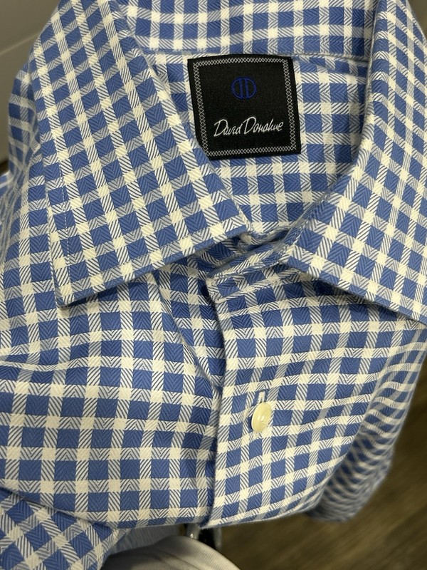 David Donahue Men’s French Cuff 100% Cotton Blue Check Dress Shirt 16.5 34/35