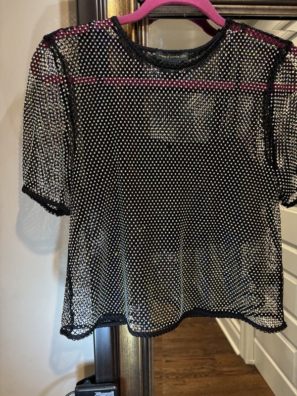 House of Harlow 1960 Rhinestone Mesh Crop Top & Bralette Set Black Size Medium