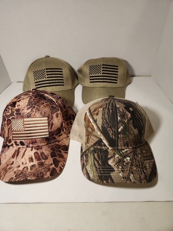 4 Camo, U.S American Flag Hat Cap Embroidered, Green. Pugs. B1282
