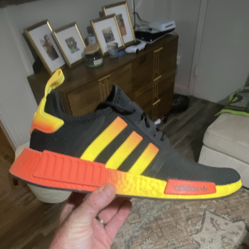 adidas NMD_R1 Men's Lace-Up Low Top Cushioned Knit Sneakers Black Yellow Orange gallery