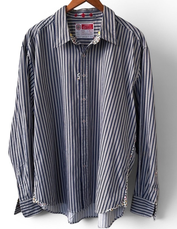 Robert Graham Freshly Laundered Shirt 2XL Navy Gold Stripe Preppy