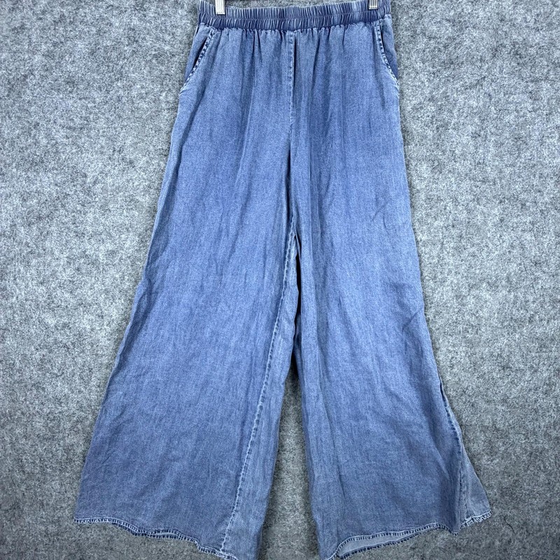 Final Touch Jeans Women Medium Blue Denim Flowy Boho Elastic Waist Wide Leg