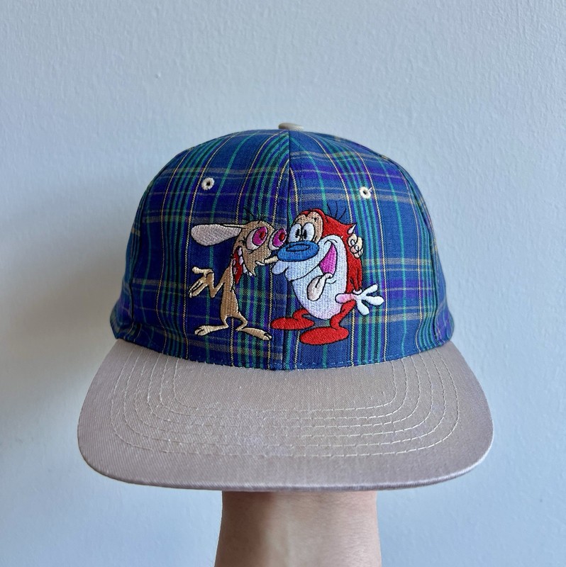 1990s Nickelodeon Ren and Stimpy Plaid Vintage Snapback Hat