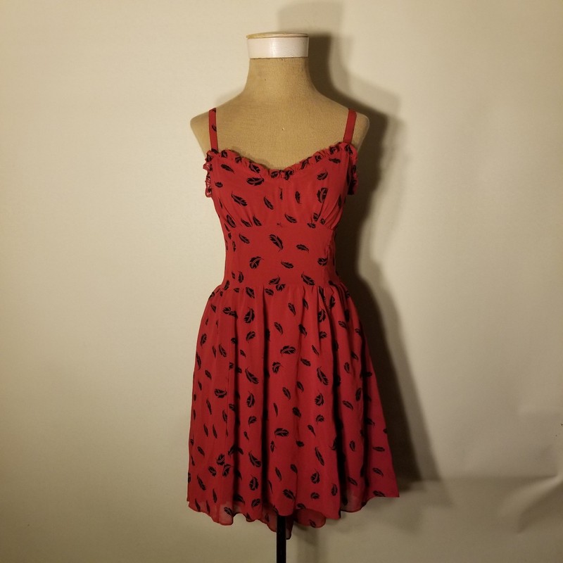 Royal Bones Red Feather Print High-Low Dress Size Small