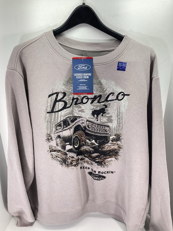 Ford Bronco Sweatshirt Men Size XL Gray Pullover Fleece Crew Neck Cotton NWT