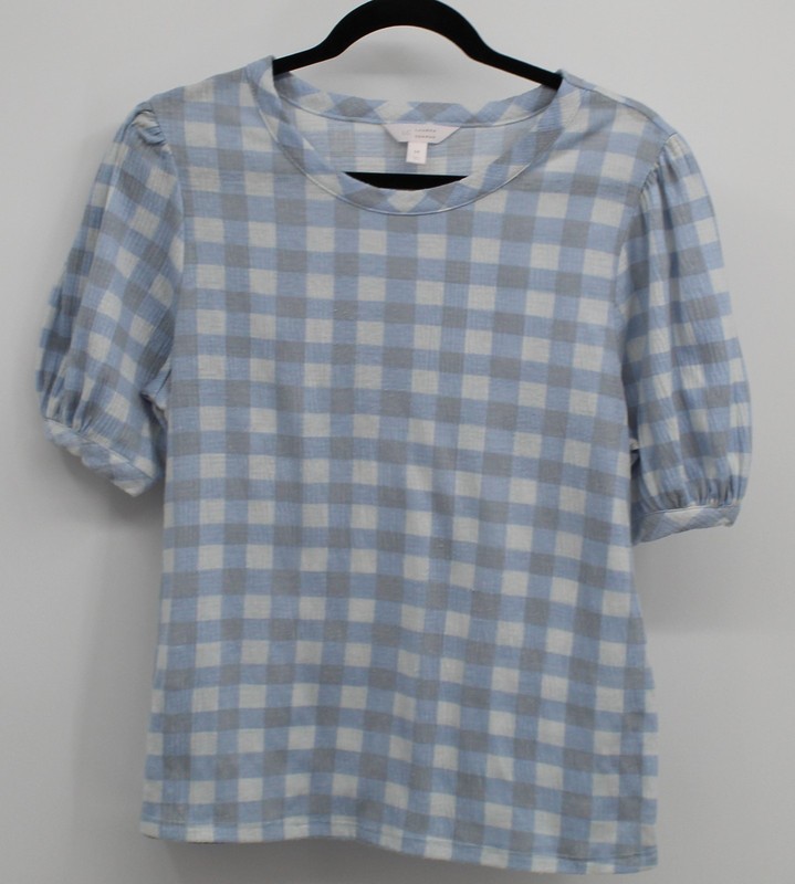 LC Lauren Conrade Blue and White Gingham Top Puff Sleeves MED Cottagecore Boho