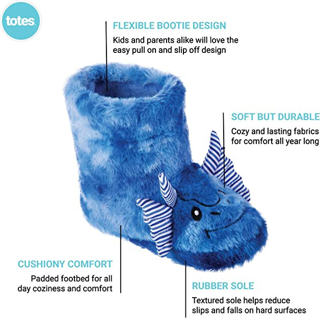 BLUE DRAGON SLIPPERS Little Kids Size 7-8 TOTES Toasties Washable w/Rubber Sole gallery