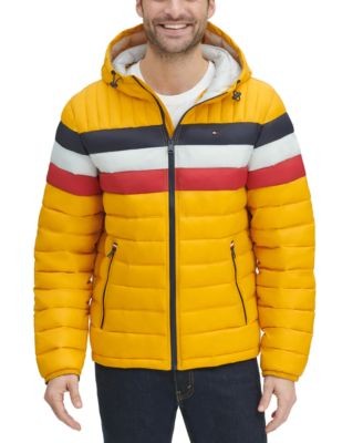 Tommy Hilfiger Men’s Water Resistant Ultra Loft Filled Hooded Puffer Jacket, Yel