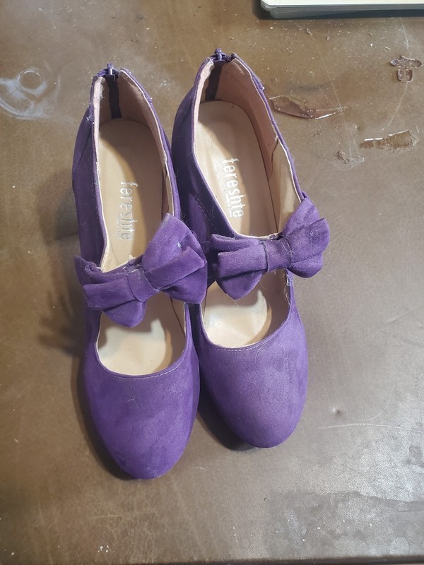 Fereshte Purple Suede Bow Strap Round Toe Stiletto Pumps Women US 46
