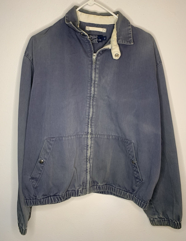 Distressed Polo Ralph Lauren Blue Full Zip Harrington Jacket Mens m Pockets Logo