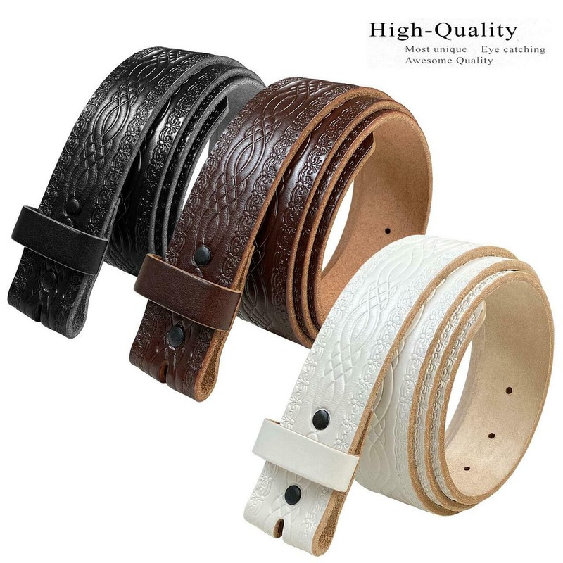 Casual Jean Belt Genuine Full Leather Embossed Belt Strap 1-1/2″(38mm) wide