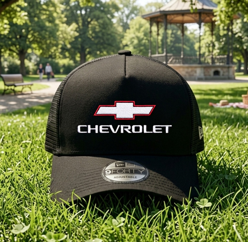 Chevrolet Racing Trucker Hat Embroidered Logo Mesh Back Snapback Cap Chevy Black