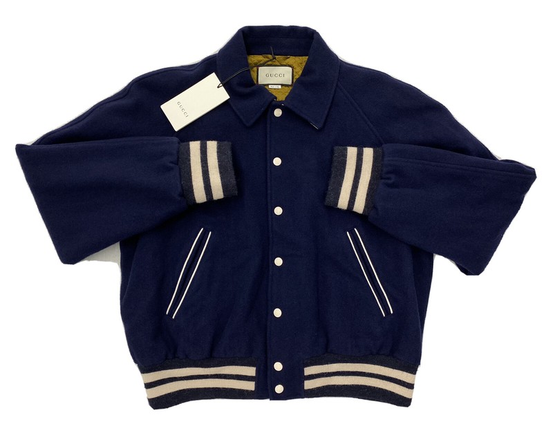 $3,000 Gucci Blue Wool Varsity Jacket Size US Large, EU 50 Made in Italy