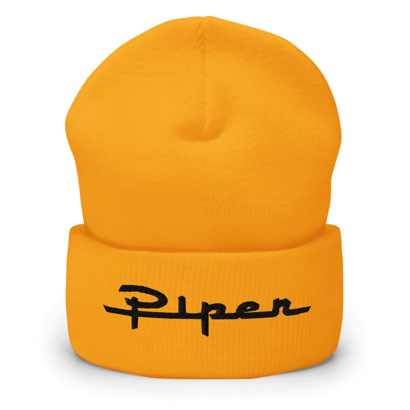 Piper Embroidered Logo Inspired Gold Color Classic Cuffed Beanie