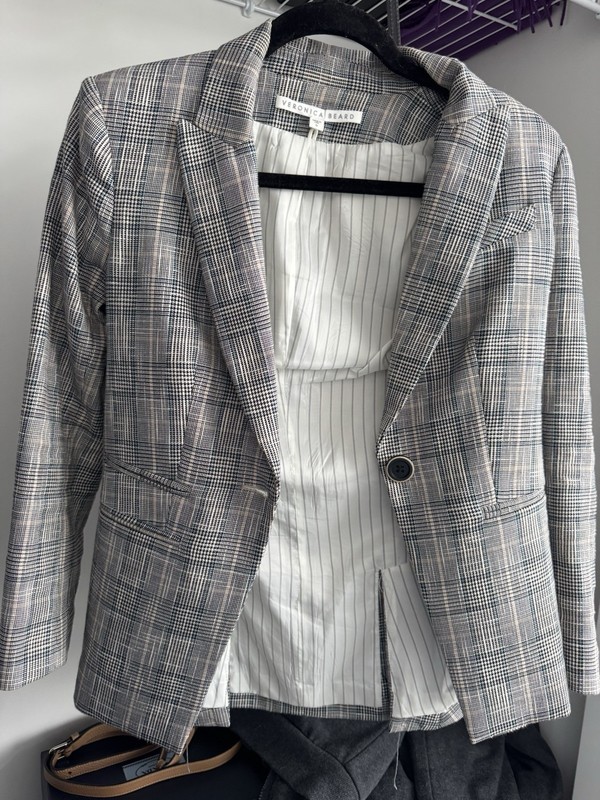 Veronica Beard Womens Plaid Lined Button Blazer Gray Black White Size 0 gallery