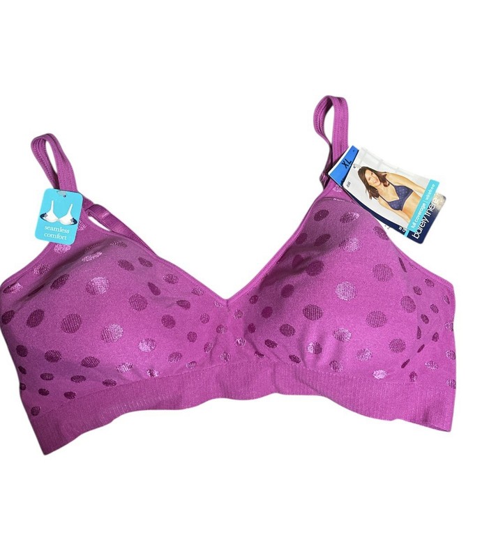 Barely There CustomFlex Fit Wirefree Bra in purple with polka dots. Size XL